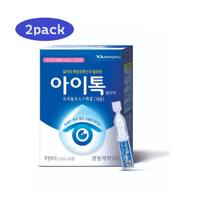 Eyetalk (Trehalose) Dry Eye Drops – 아이톡 무방부제 인공눈물 0.5ml x 30 Vials x 2 Packs (총 30ml)