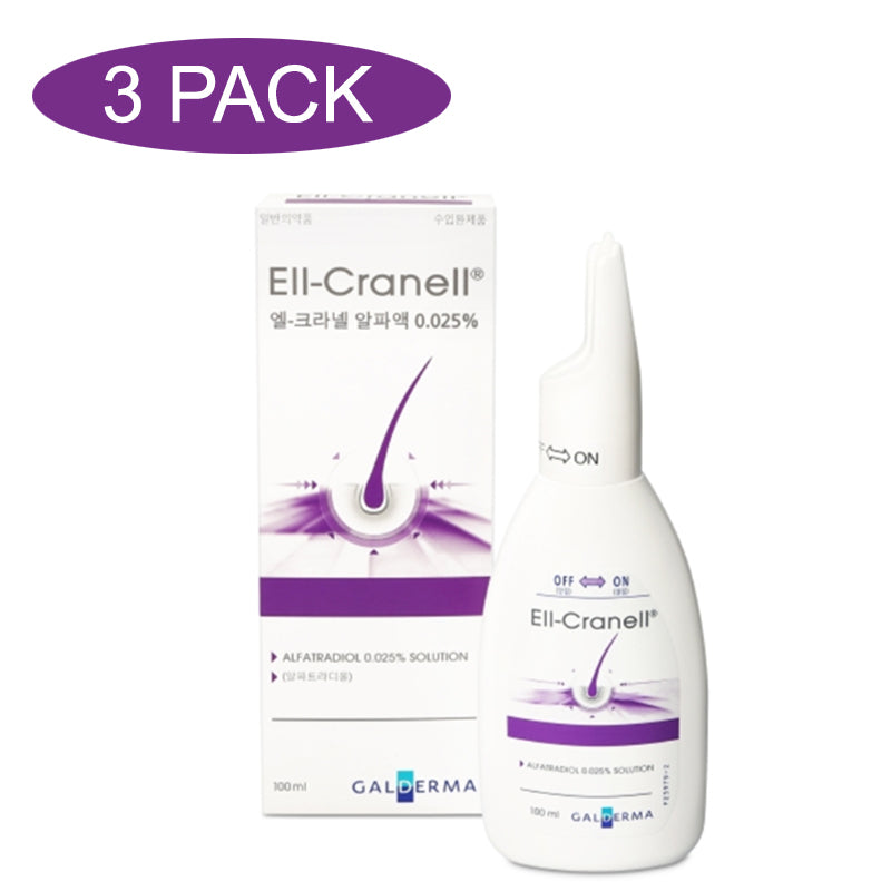 Ell-Cranell Hair Loss Treatment with Alfatradiol 0.025% – Targeted Solution for Hereditary Hair Loss (100ml x 3 Pack)